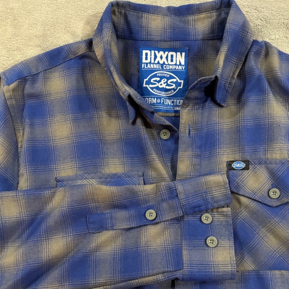 Dixxon Flannel S&S Performance Blue Brown Plaid Shirt XL Tall Mens